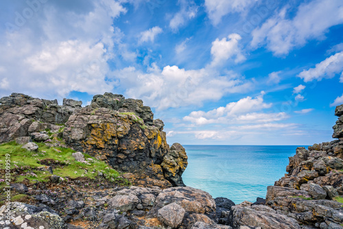 Large rock formations on the Cornish coast