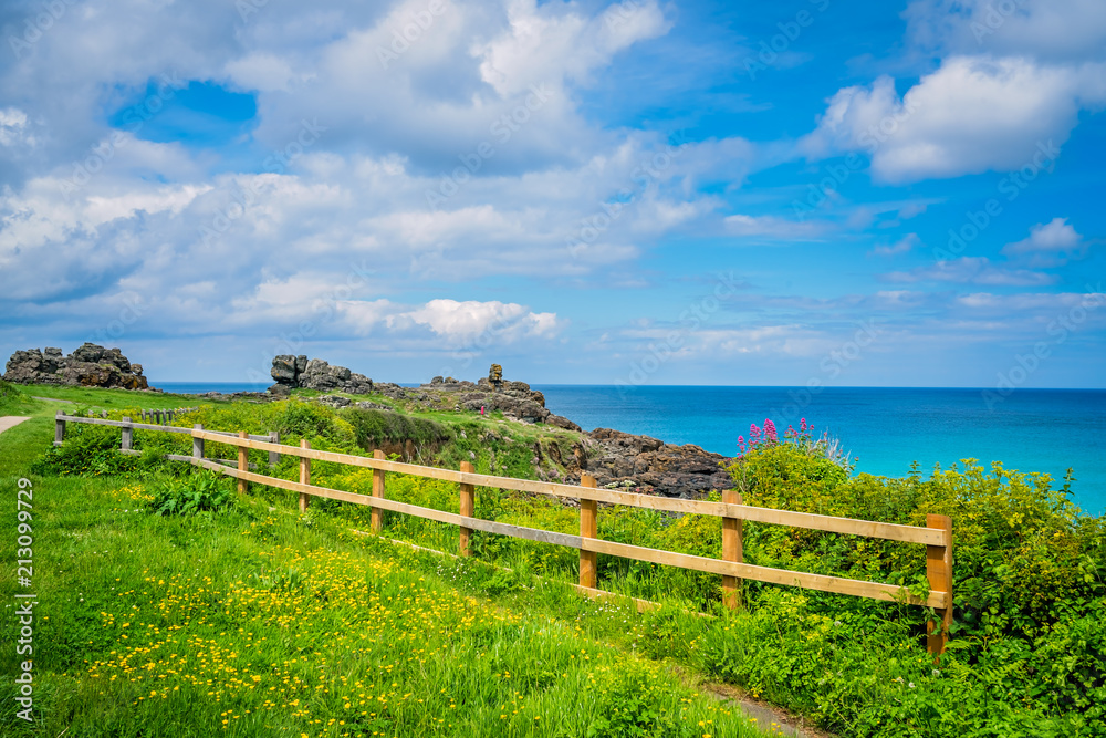 Wooden barrier on the Cornish coast