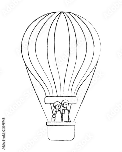 couple lover traveling in the balloon air hot