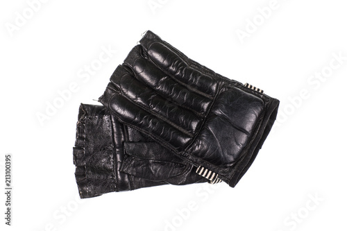black leather gloves for martial arts on a white background