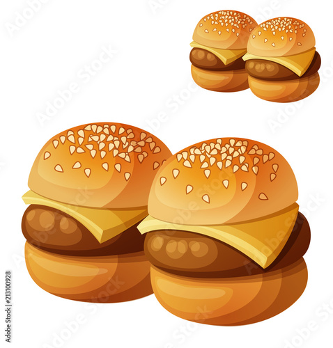 Kids burgers sliders isolated on white background. Detailed vector icon