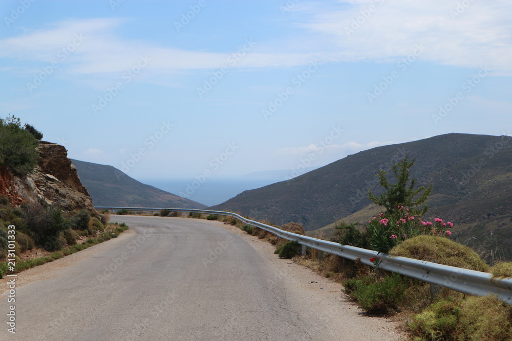 Scenic mountain landscape with serpentine road in Greece