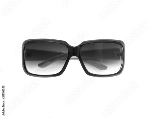 Summer background. Sunglasses isolated on white background. Top view and copy space.