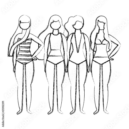 summer time group women in swimsuit characters