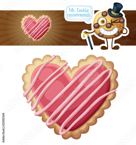 Heart sugar cookies illustration. Cartoon vector icon isolated on white background