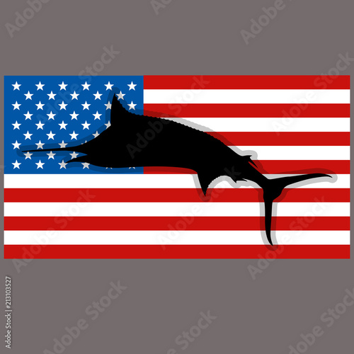 silhouette marlin fish on background usa flag