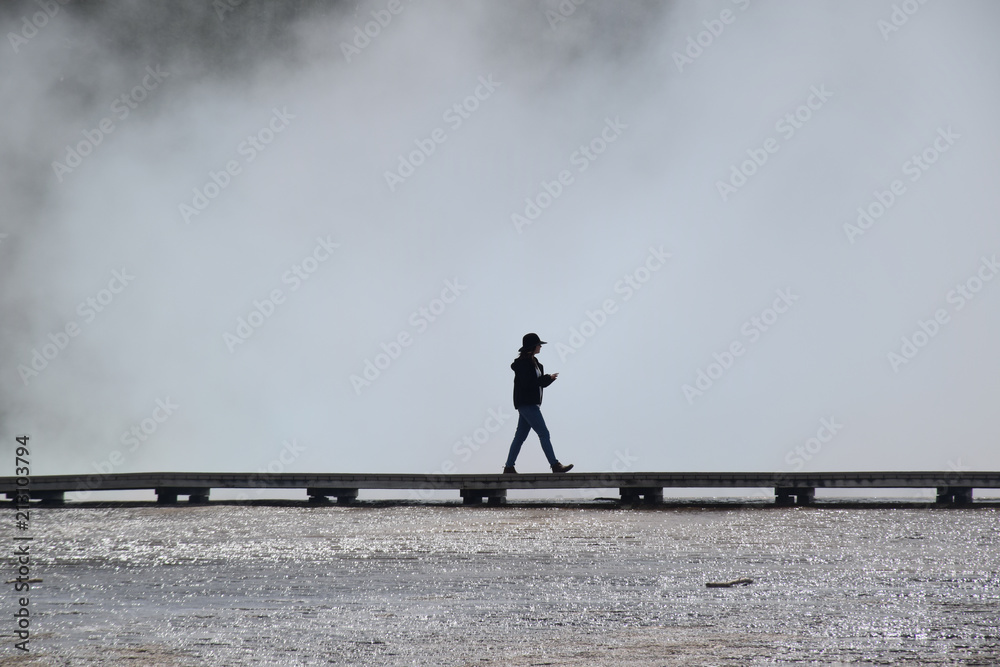 Walking on the way in the Yellowstone National Park and Preserve Walking on the way in the Yellowstone National Park and Preserve