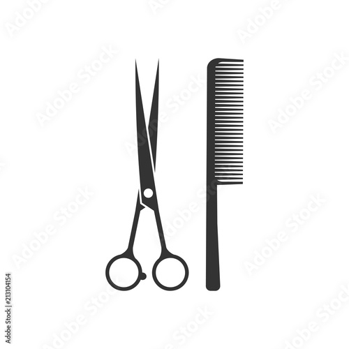 Scissors and comb icon. Vector illustration, flat design.