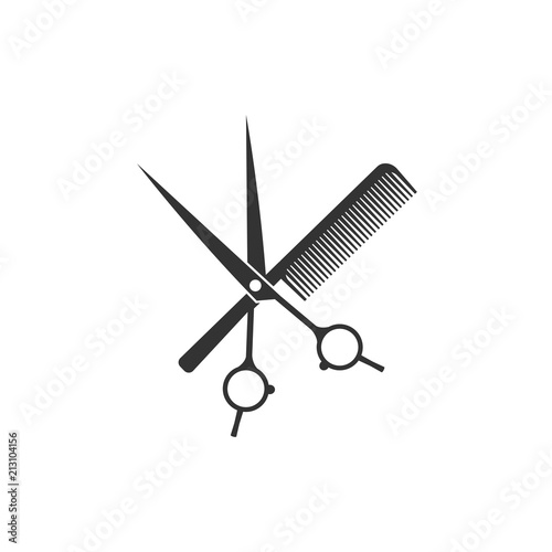Scissors and comb icon. Vector illustration, flat design.