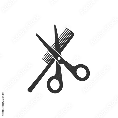 Scissors and comb icon. Vector illustration, flat design.