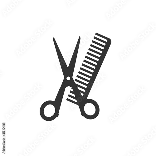 Scissors and comb icon. Vector illustration, flat design.