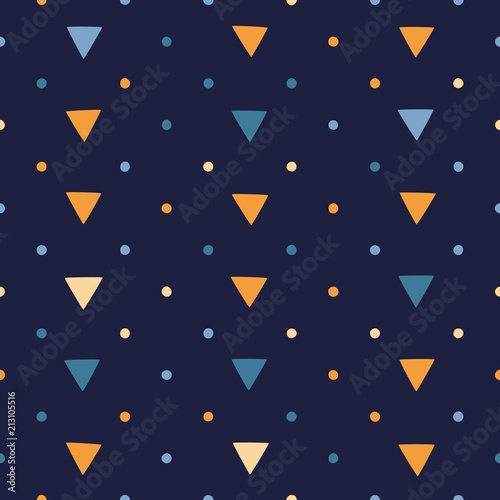 Seamless pattern with triangles on a dark background. Vector repeating texture.