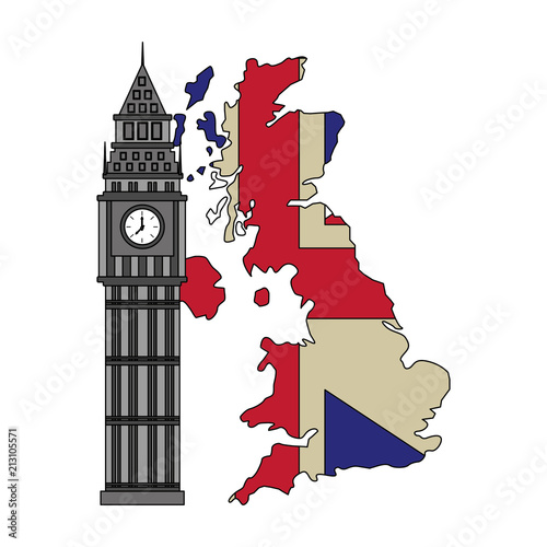 united kigndom flag in map big ben tower