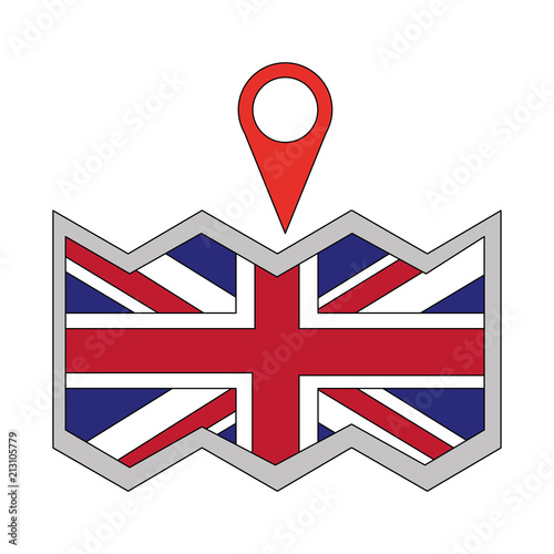british flag in map location pin