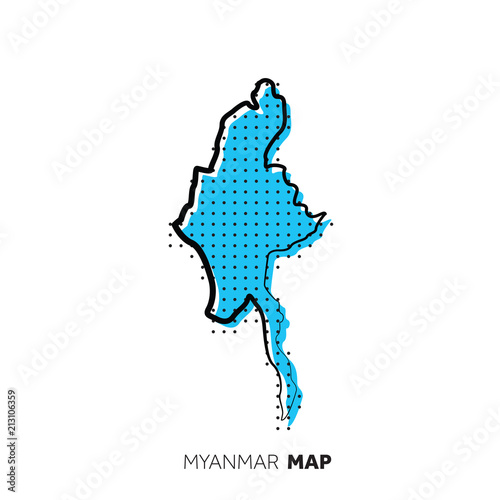 Myanmar vector country map. Map outline with dots.