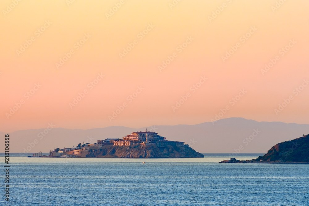 Islands in Marmara sea close to Bosporus strait in golden morning sunrise light Islands in Marmara sea close to Bosporus strait in golden morning sunrise light
