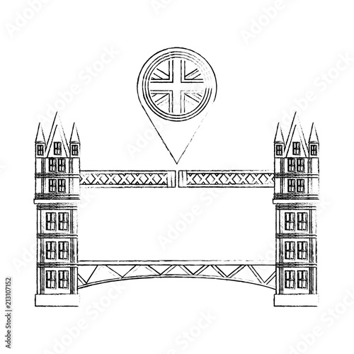 british bridge and pin location with flag great britain