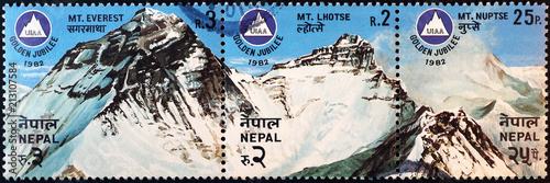 Mount Everest on postage stamp of Nepal