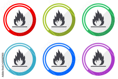 Flame vector icons, set of colorful flat design internet symbols on white background