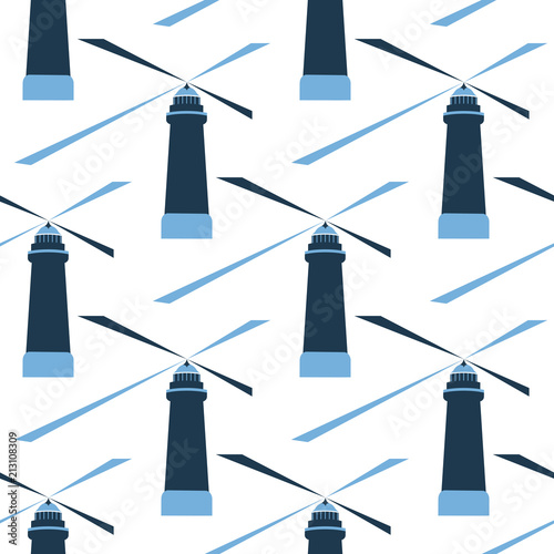 Lighthouse . Signal Beams. Searchlight. Seamless nautical pattern.