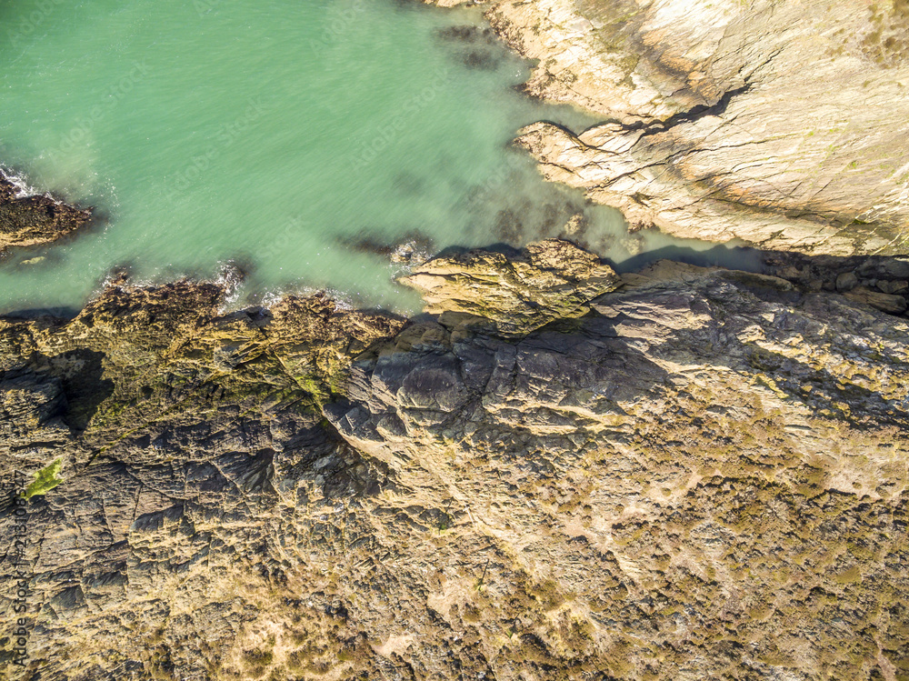 Obraz premium Aerial view of the beautiful coast at Amlwch, Wales - United Kingdom