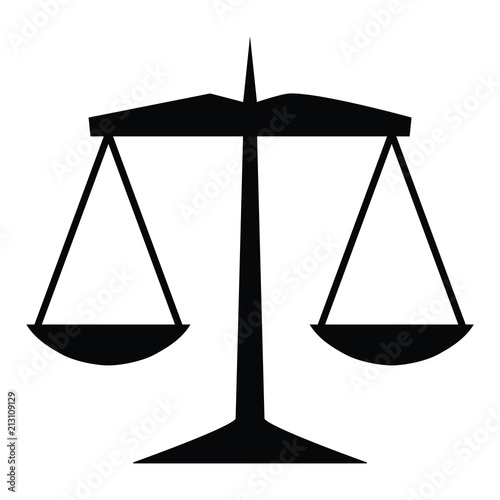 A black and white silhouette of a set of scales