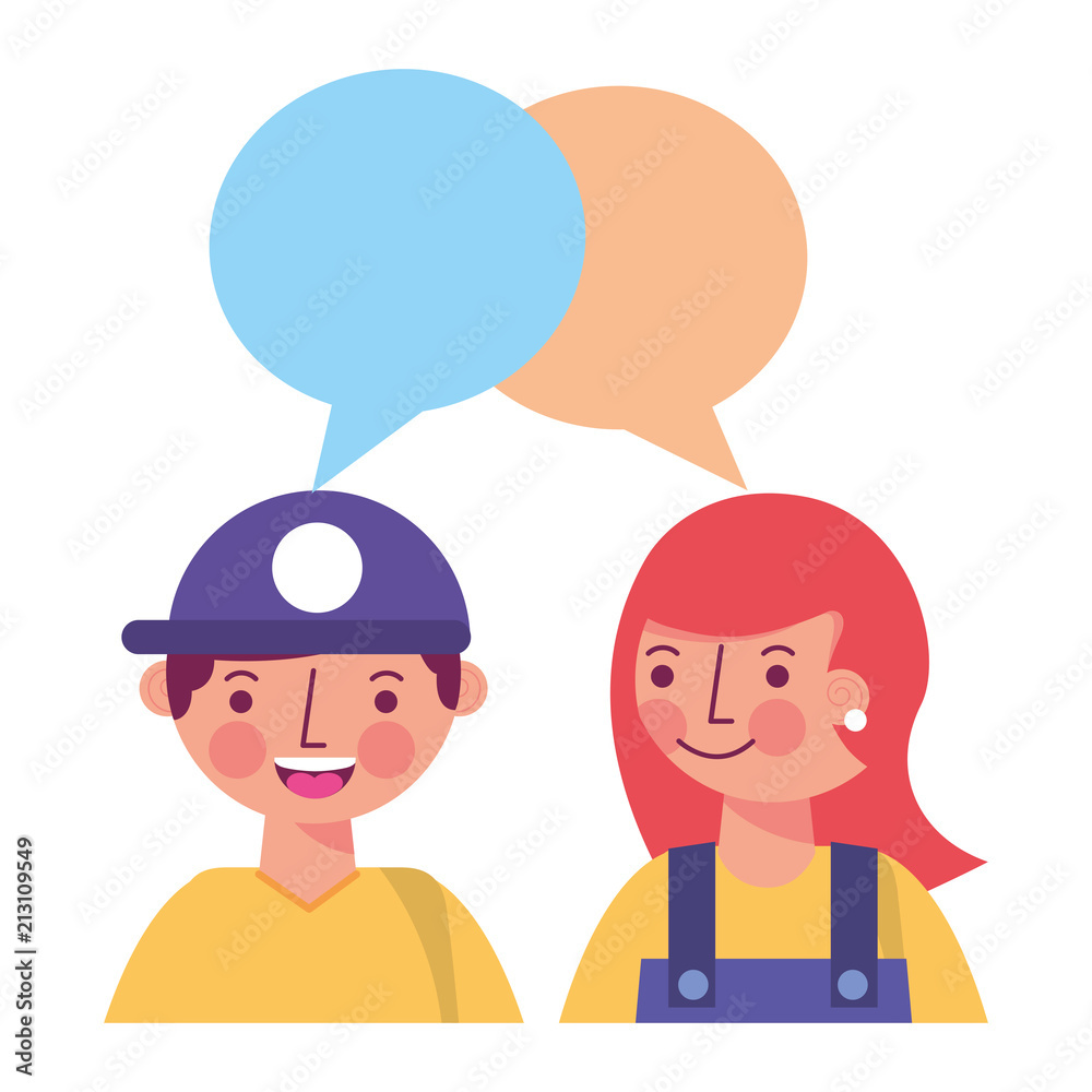 young couple together with speech bubble young couple together with speech bubble