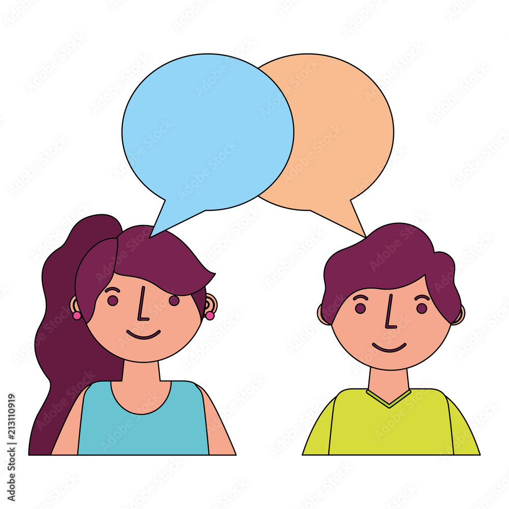 young couple together with speech bubble young couple together with speech bubble