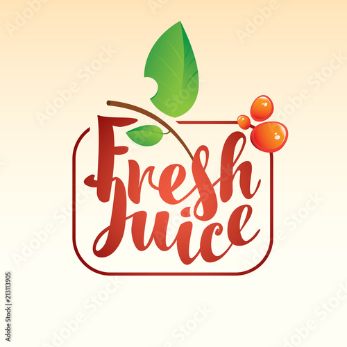 vector logo with inscription fresh juices with leaves and sprays
