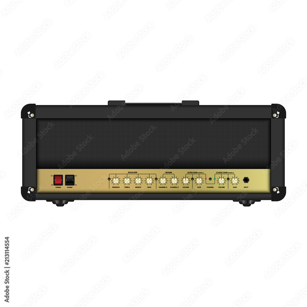 Fototapeta premium Realistic classic guitar amplifier head, vector illustration