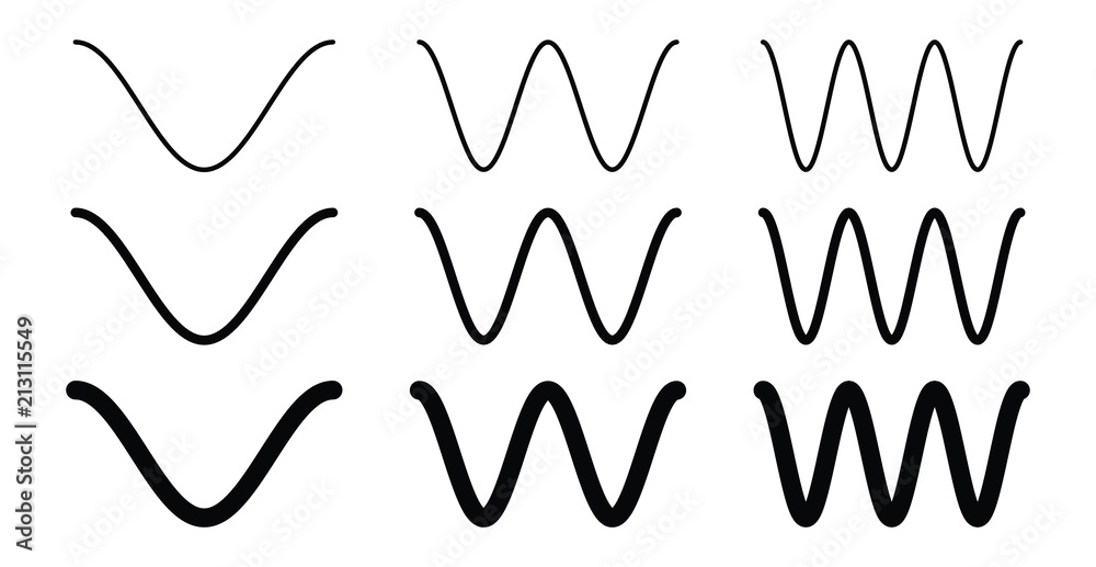 Simple cosine of x function graph. Wave with one, two and three periods, 3 stroke weight versions. Simple cosine of x function graph. Wave with one, two and three periods, 3 stroke weight versions.