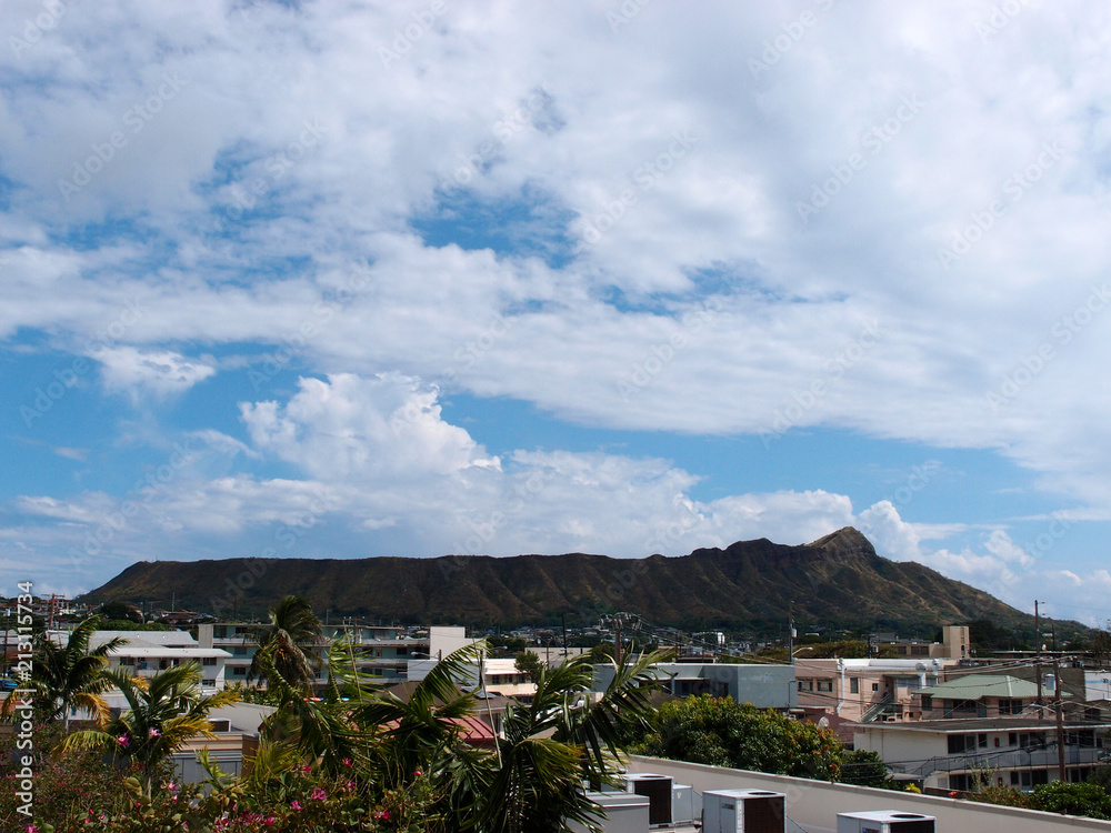 Diamond Head, buildings, and Kapahulu Town Area of Honolulu