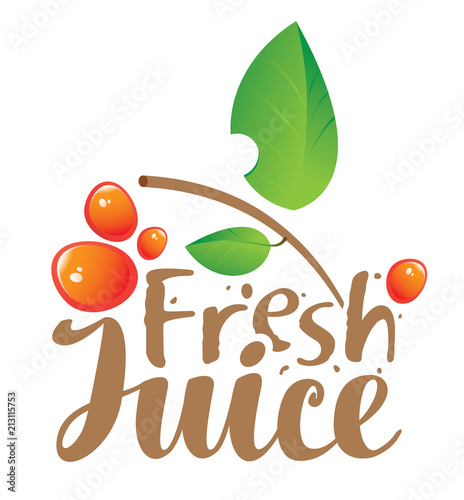 vector logo with inscription fresh juices with leaves and sprays