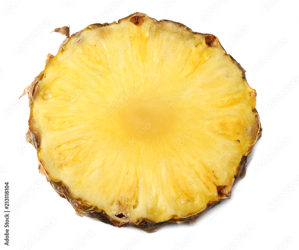 healthy background. pineapple slices isolated on white background top view healthy background. pineapple slices isolated on white background top view