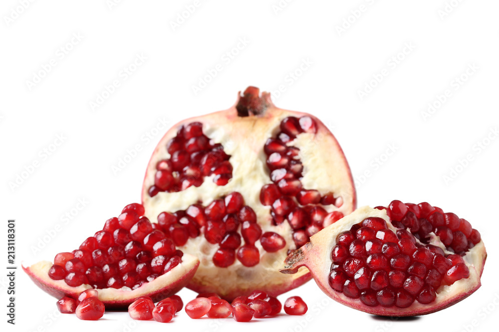 Ripe and juicy pomegranate on white background Ripe and juicy pomegranate on white background