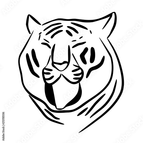 Tiger in lines. Vector animals. Black and white illustration. Toy. Avatar.