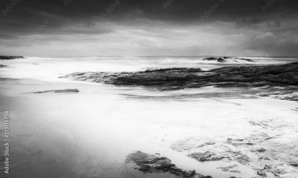 Stormy Beach Landscape Black and White