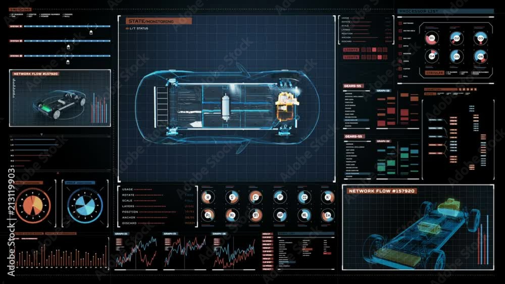 Charging Electronic, hybrid, lithium ion battery echo car in Digital futuristic display interface. top view, eco-friendly future car. 4k movie.1.