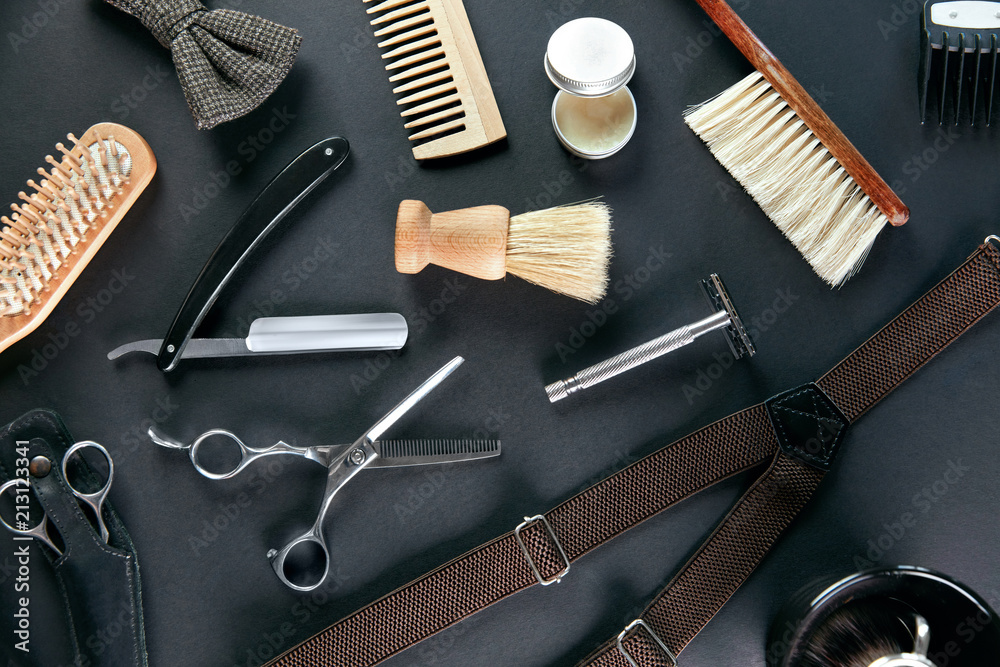 Barber Shop Tools And Equipment. Men's Grooming Tools Stock Photo | Adobe  Stock