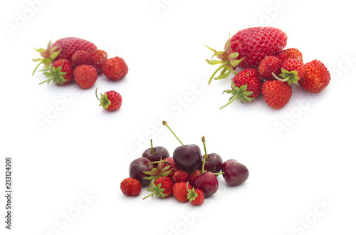 Fototapeta Naklejka Na Ścianę i Meble -  Summer fruits collection: Strawberries and cherries on white