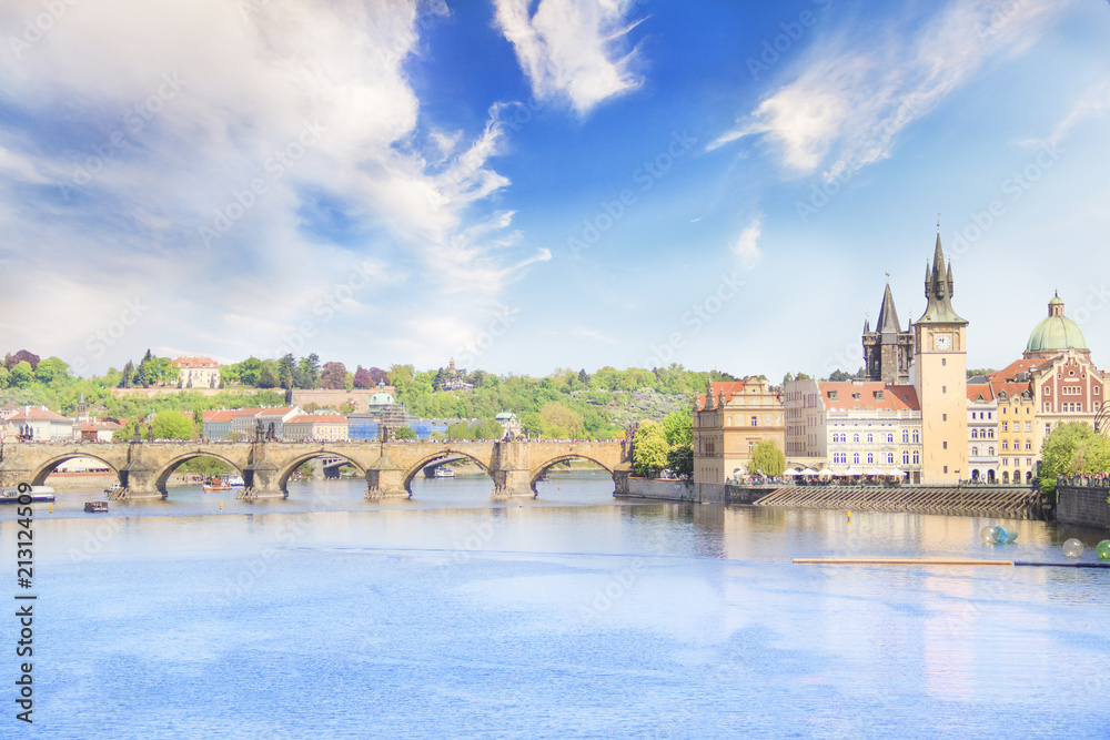 Beautiful view of Charles Bridge, Old Town and Old Town Tower of Charles Bridge, Czech Republic