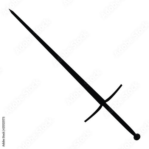 A black and white silhouette of a sword