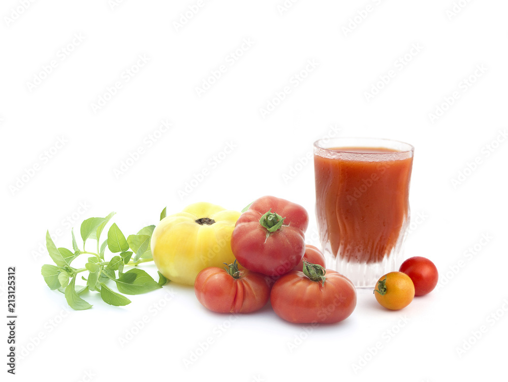 tomatoes and basil isolated on white background tomatoes and basil isolated on white background
