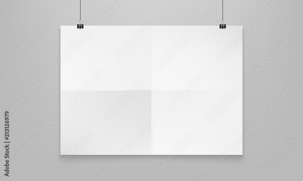Stock vector illustration realistic mockup poster white horizontal. Isolated on a gray background EPS10 Stock vector illustration realistic mockup poster white horizontal. Isolated on a gray background EPS10