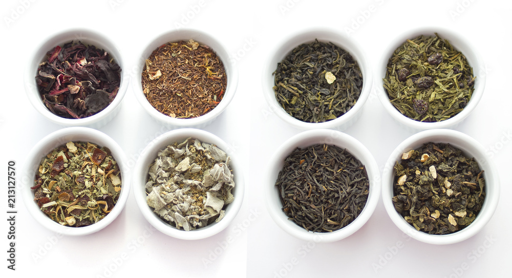 Herbal tea collection. Isolated on white