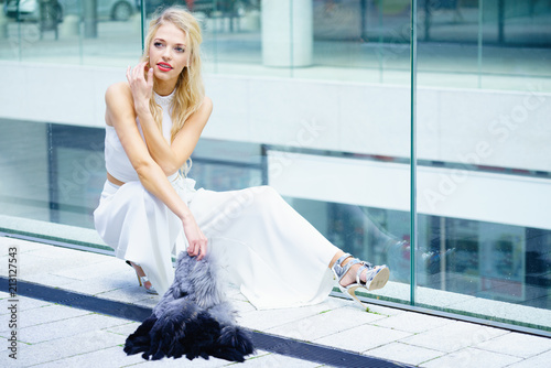 Woman wearing crop top and culottes photo