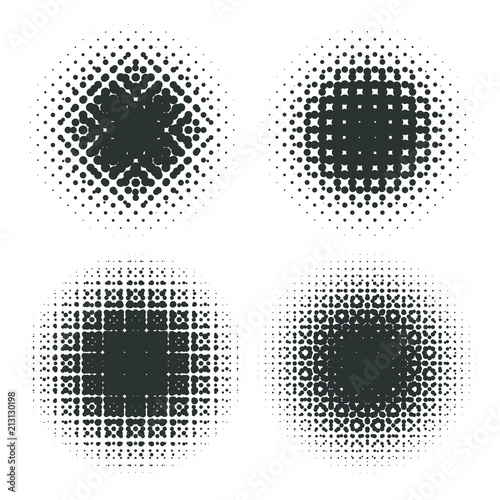 Abstract geometric design graphic halftone elements. Set of raster circles with moire © prezent