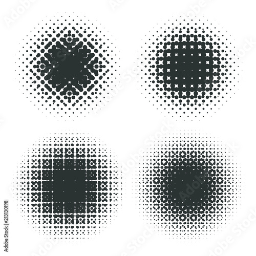 Abstract geometric design graphic halftone elements. Set of raster circles with moire