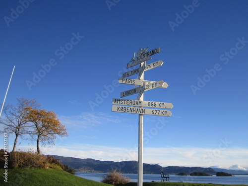 A road sign to the blue sky...Solstrand...Norway