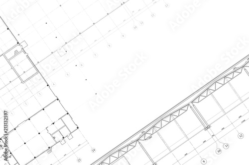 Billede på lærred Background -architectural technical drawing of industrial building